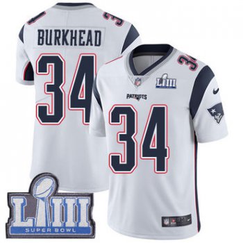 #34 Limited Rex Burkhead White Nike NFL Road Men's Jersey New England Patriots Vapor Untouchable Super Bowl LIII Bound