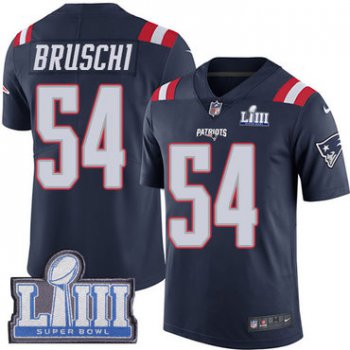 #54 Limited Tedy Bruschi Navy Blue Nike NFL Men's Jersey New England Patriots Rush Vapor Untouchable Super Bowl LIII Bound