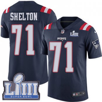 #71 Limited Danny Shelton Navy Blue Nike NFL Men's Jersey New England Patriots Rush Vapor Untouchable Super Bowl LIII Bound