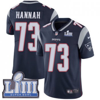#73 Limited John Hannah Navy Blue Nike NFL Home Men's Jersey New England Patriots Vapor Untouchable Super Bowl LIII Bound