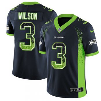 Men's Nike Seattle Seahawks #3 Russell Wilson Steel Blue Team Color Stitched NFL Limited Rush Drift Fashion Jersey