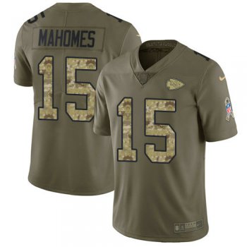 Nike Chiefs #15 Patrick Mahomes Olive Camo Men's Stitched NFL Limited 2017 Salute To Service Jersey