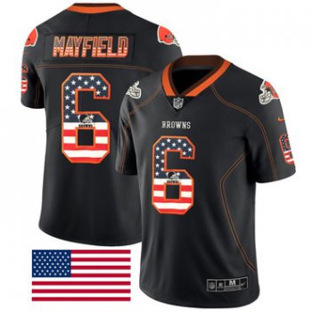Nike Cleveland Browns #6 Baker Mayfield Black USA Flag Fashion Limited Jersey