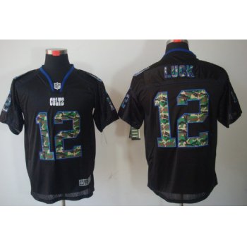 Nike Indianapolis Colts #12 Andrew Luck Black With Camo Elite Jersey