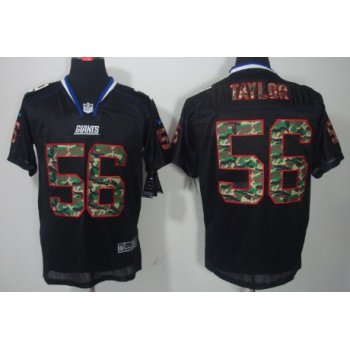 Nike New York Giants #56 Lawrence Taylor Black With Camo Elite Jersey