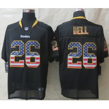 Nike Pittsburgh Steelers #26 LeVeon Bell 2014 USA Flag Fashion Black Elite Jersey