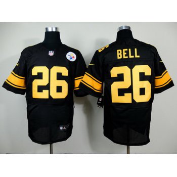 Nike Pittsburgh Steelers #26 LeVeon Bell Black With Yellow Elite Jersey