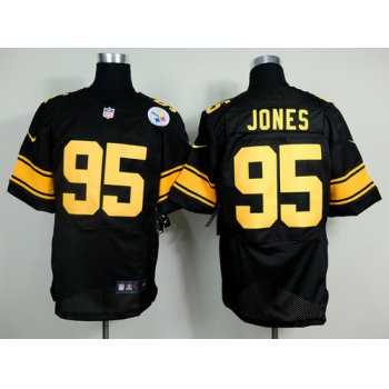 Nike Pittsburgh Steelers #95 Jarvis Jones Black With Yellow Elite Jersey