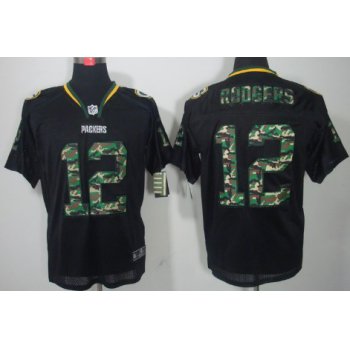 Nike Green Bay Packers #12 Aaron Rodgers Black With Camo Elite Jersey