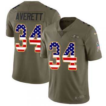 Nike Ravens #34 Anthony Averett Olive USA Flag Men's Stitched NFL Limited 2017 Salute To Service Jersey