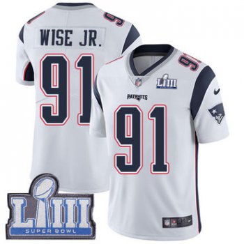 #91 Limited Deatrich Wise Jr White Nike NFL Road Men's Jersey New England Patriots Vapor Untouchable Super Bowl LIII Bound