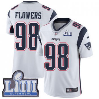 #98 Limited Trey Flowers White Nike NFL Road Men's Jersey New England Patriots Vapor Untouchable Super Bowl LIII Bound