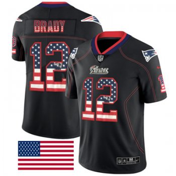 Nike New England Patriots #12 Tom Brady Black Men's Stitched NFL Limited Rush USA Flag Jersey
