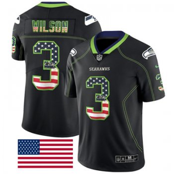 Nike Seattle Seahawks #3 Russell Wilson Black Men's Stitched NFL Limited Rush USA Flag Jersey