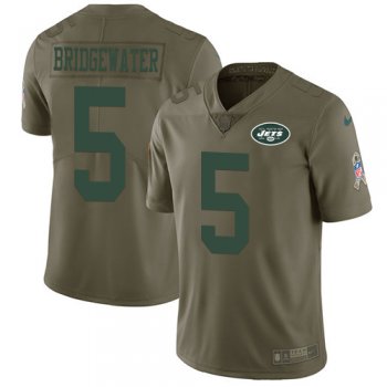 Nike New York Jets #5 Teddy Bridgewater Olive Men's Stitched NFL Limited 2017 Salute To Service Jersey