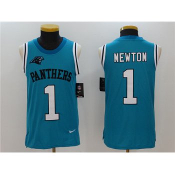 Men's Carolina Panthers #1 Cam Newton Light Blue Color Rush 2017 Vest Stitched NFL Nike Tank Top Jersey