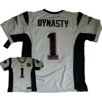 Men's New England Patriots #1 Dynasty Nike White Elite Jersey W2015 Super Bowl XLIX Championship Patch