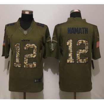 Men's New York Jets #12 Joe Namath Platinum Green Salute To Service 2015 NFL Nike Limited Jersey