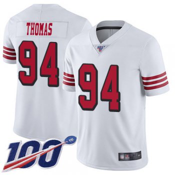 Nike 49ers #94 Solomon Thomas White Rush Men's Stitched NFL Limited 100th Season Jersey