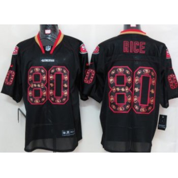 Nike San Francisco 49ers #80 Jerry Rice Lights Out Black Ornamented Elite Jersey