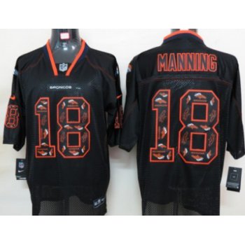 Nike Denver Broncos #18 Peyton Manning Lights Out Black Ornamented Elite Jersey