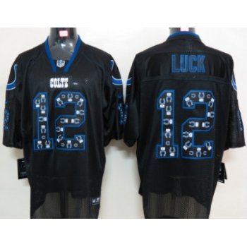 Nike Indianapolis Colts #12 Andrew Luck Lights Out Black Ornamented Elite Jersey