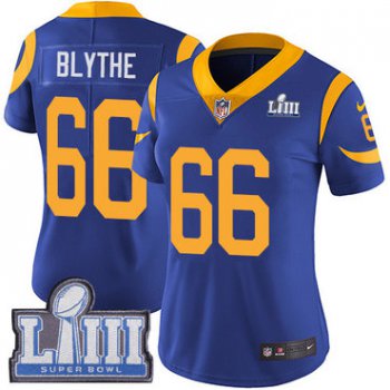 #66 Limited Austin Blythe Royal Blue Nike NFL Alternate Women's Jersey Los Angeles Rams Vapor Untouchable Super Bowl LIII Bound