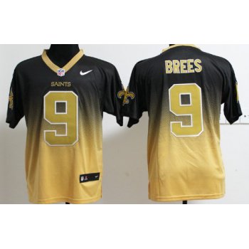 Nike New Orleans Saints #9 Drew Brees Black/Gold Fadeaway Elite Jersey