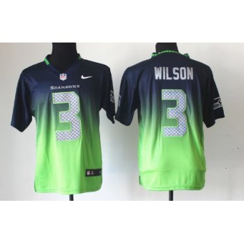 Nike Seattle Seahawks #3 Russell Wilson Navy Blue/Green Fadeaway Elite Jersey