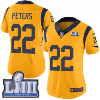#22 Limited Marcus Peters Gold Nike NFL Women's Jersey Los Angeles Rams Rush Vapor Untouchable Super Bowl LIII Bound