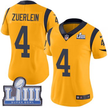 #4 Limited Greg Zuerlein Gold Nike NFL Women's Jersey Los Angeles Rams Rush Vapor Untouchable Super Bowl LIII Bound