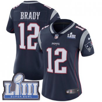 Women's New England Patriots #12 Tom Brady Navy Blue Nike NFL Home Vapor Untouchable Super Bowl LIII Bound Limited Jersey