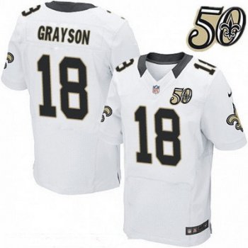 Men's New Orleans Saints #18 Garrett Grayson White 50th Season Patch Stitched NFL Nike Elite Jersey