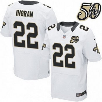 Men's New Orleans Saints #22 Mark Ingram White 50th Season Patch Stitched NFL Nike Elite Jersey