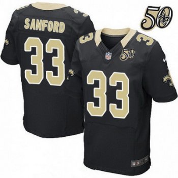 Men's New Orleans Saints #33 Jamarca Sanford Black 50th Season Patch Stitched NFL Nike Elite Jersey