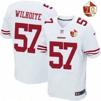 Men's San Francisco 49ers #57 Michael Wilhoite White 70th Anniversary Patch Stitched NFL Nike Elite Jersey