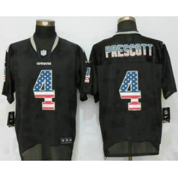 Men's Dallas Cowboys #4 Dak Prescott Black USA Flag Fashion NFL Nike Elite Jersey