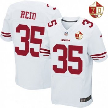 Men's San Francisco 49ers #35 Eric Reid White 70th Anniversary Patch Stitched NFL Nike Elite Jersey