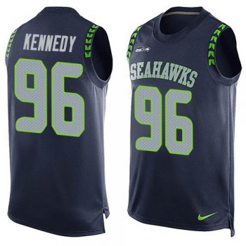 Men's Seattle Seahawks #96 Cortez Kennedy Navy Blue Hot Pressing Player Name & Number Nike NFL Tank Top Jersey