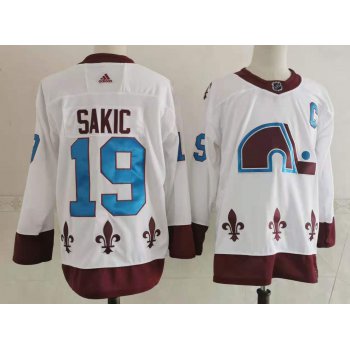 Men's Colorado Avalanche #19 Joe Sakic White 2021 Retro Stitched NHL Jersey