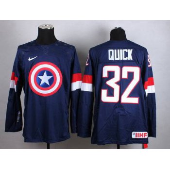 2015 Men's Team USA #32 Jonathan Quick Captain America Fashion Navy Blue Jersey