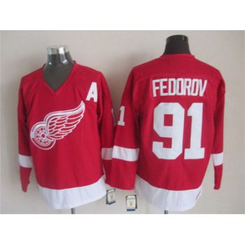 Men's Detroit Red Wings #91 Sergei Fedorov Red CCM Vintage Throwback Jersey