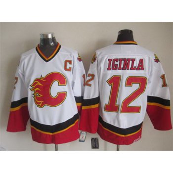 Calgary Flames #12 Jarome Iginla 2003 White Throwback CCM Jersey