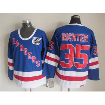 New York Rangers #35 Mike Richter Light Blue 75TH Throwback CCM Jersey