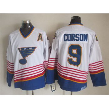 St. Louis Blues #9 Shayne Corson 1995 White Throwback CCM Jersey