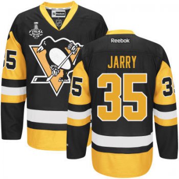 Youth Pittsburgh Penguins #35 Tristan Jarry Black With Gold 2017 Stanley Cup NHL Finals Patch Jersey