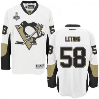 Youth Pittsburgh Penguins #58 Kris Letang White Away 2017 Stanley Cup NHL Finals Patch Jersey