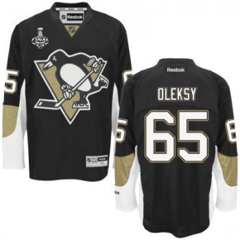 Youth Pittsburgh Penguins #65 Steve Oleksy Black Home 2017 Stanley Cup NHL Finals Patch Jersey