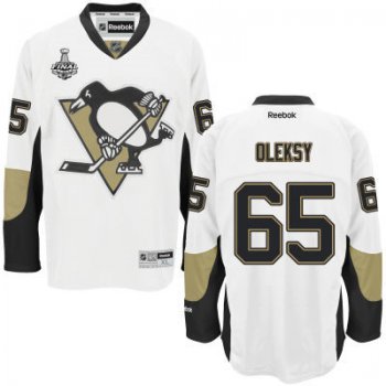 Youth Pittsburgh Penguins #65 Steve Oleksy White Away 2017 Stanley Cup NHL Finals Patch Jersey