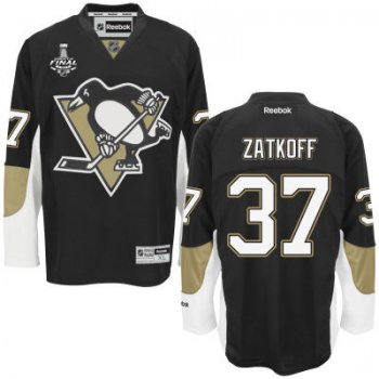 Men's Pittsburgh Penguins #37 Jeff Zatkoff Black Team Color 2017 Stanley Cup NHL Finals Patch Jersey